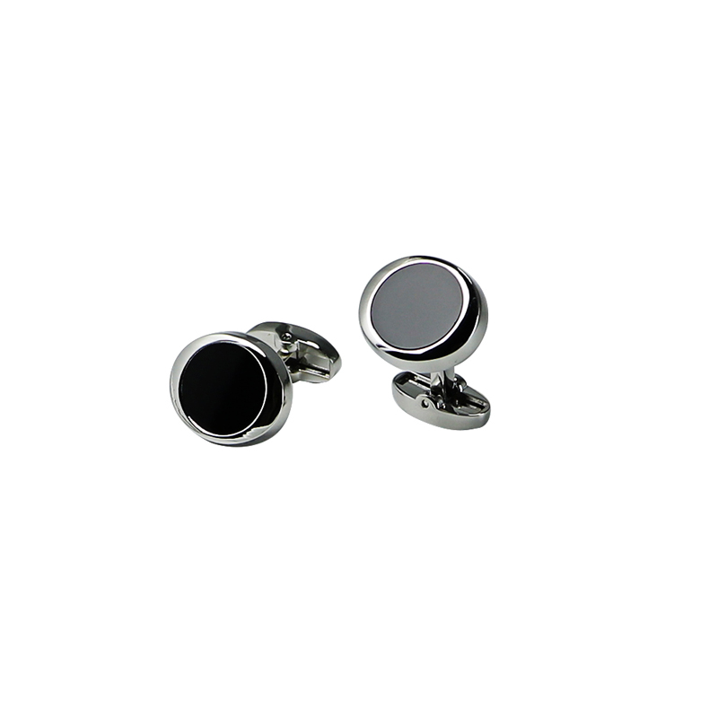 Black Acylric Oval Silverton Cuff Links