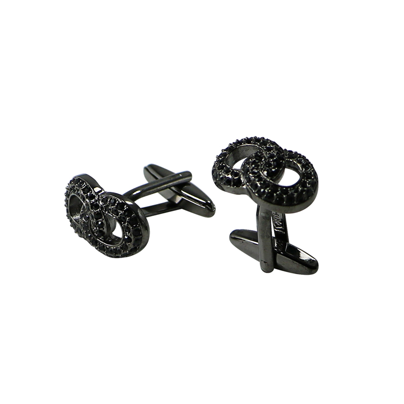 Doppio lato nero cristallo Gunmetal Knot Cuff Links