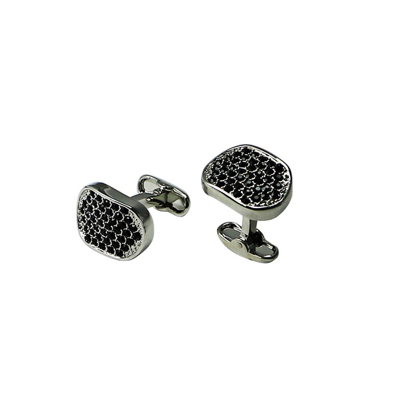 Gemelli per camicie in silvertone retangle cristallo nero