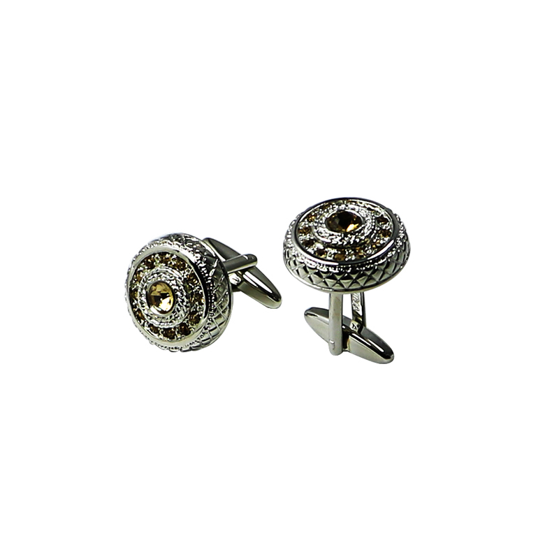 Vintage Round Cuff Links con Champagne Crystal
