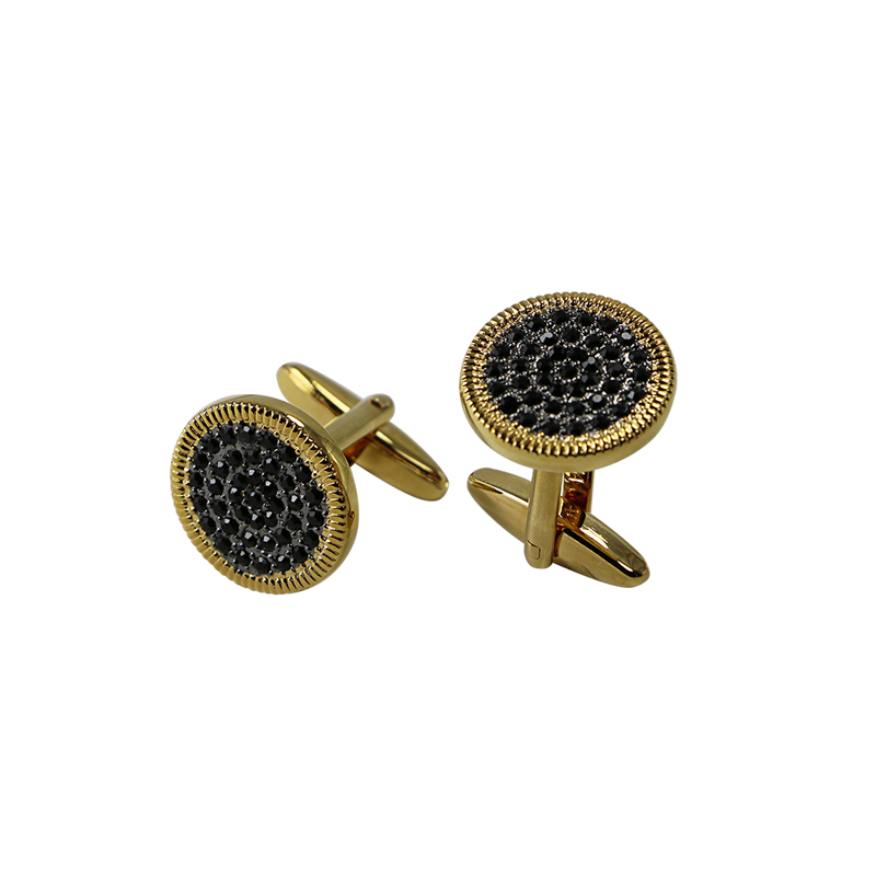 18k Oro Corda Bordo di Cristallo Rotondo di Cuff Links