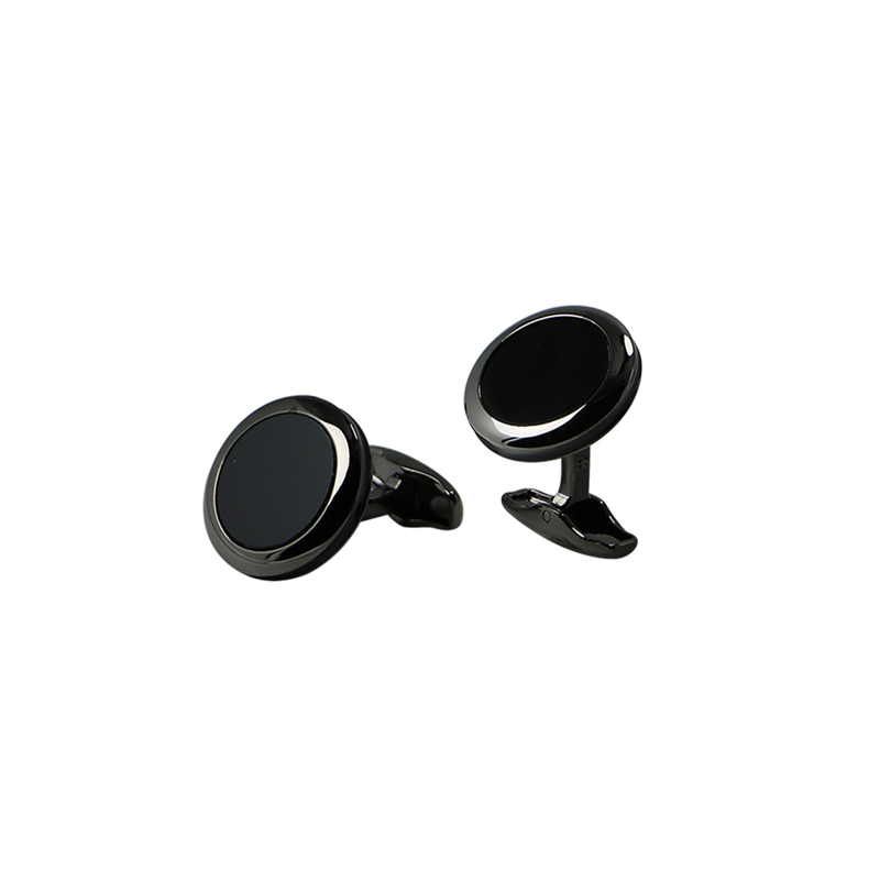 Black Acrilic Flat Round Shirts Cuff Links